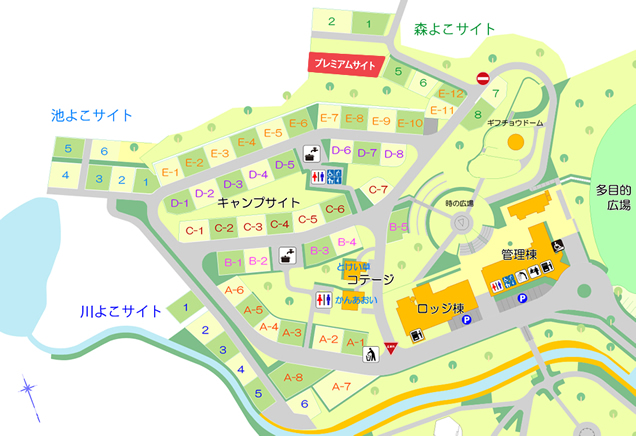 日時計の丘公園オートキャンプ場の場内マップ
